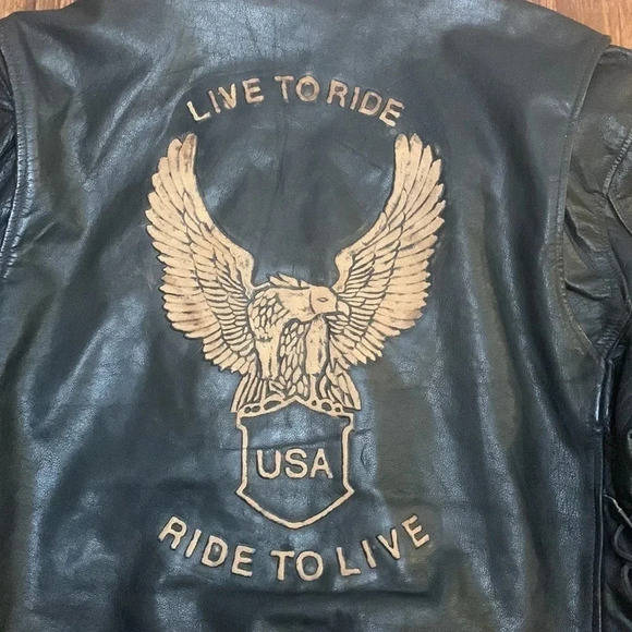 Men’s Leather Motorcycle Jacket Heavyweight Black Size 54 - Picture 2 of 11